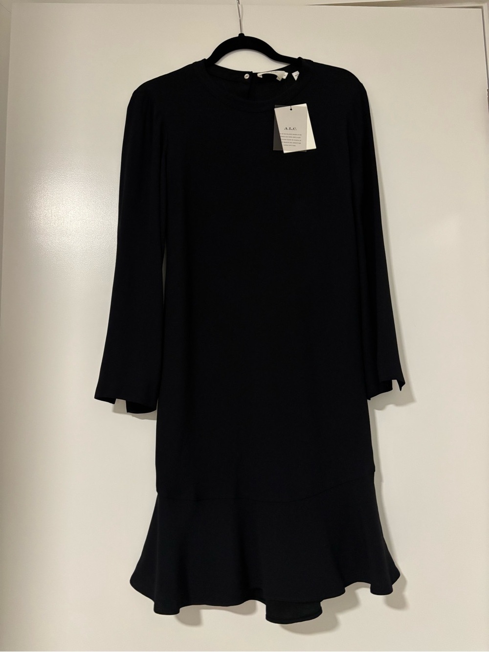 NWT A.L.C. Savannah Half Buckle Belt‎ Long sleeve mini dress with ruffle hem
